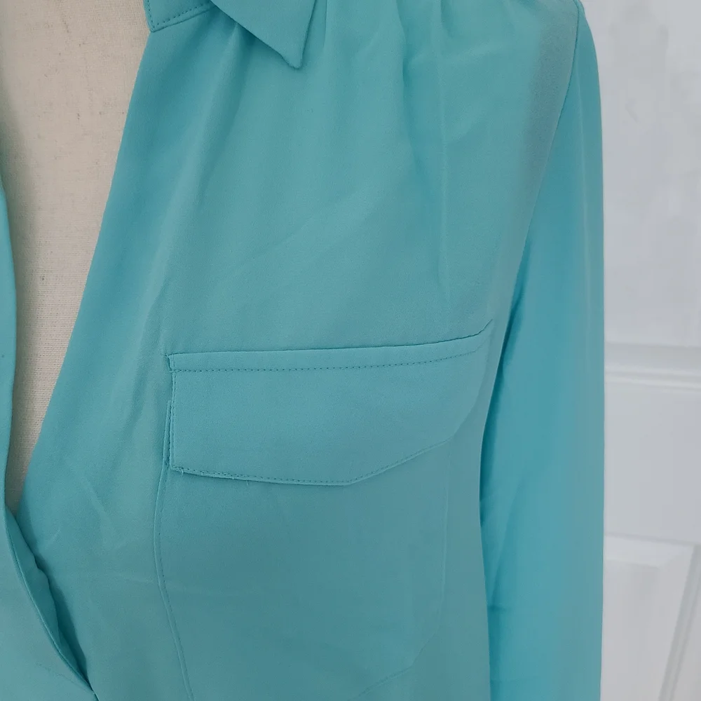 Ann Taylor Tall Turquoise Blouse with Long Sleeves - Picture 2 of 5